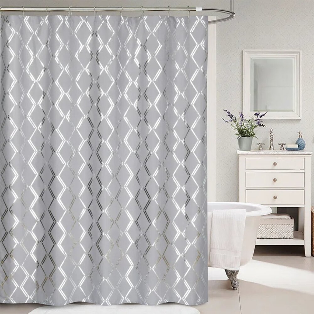 Homechoice Decor Geometric Shower Curtain, Gray/Silver, 72"x 72" - NIB (SEALED)